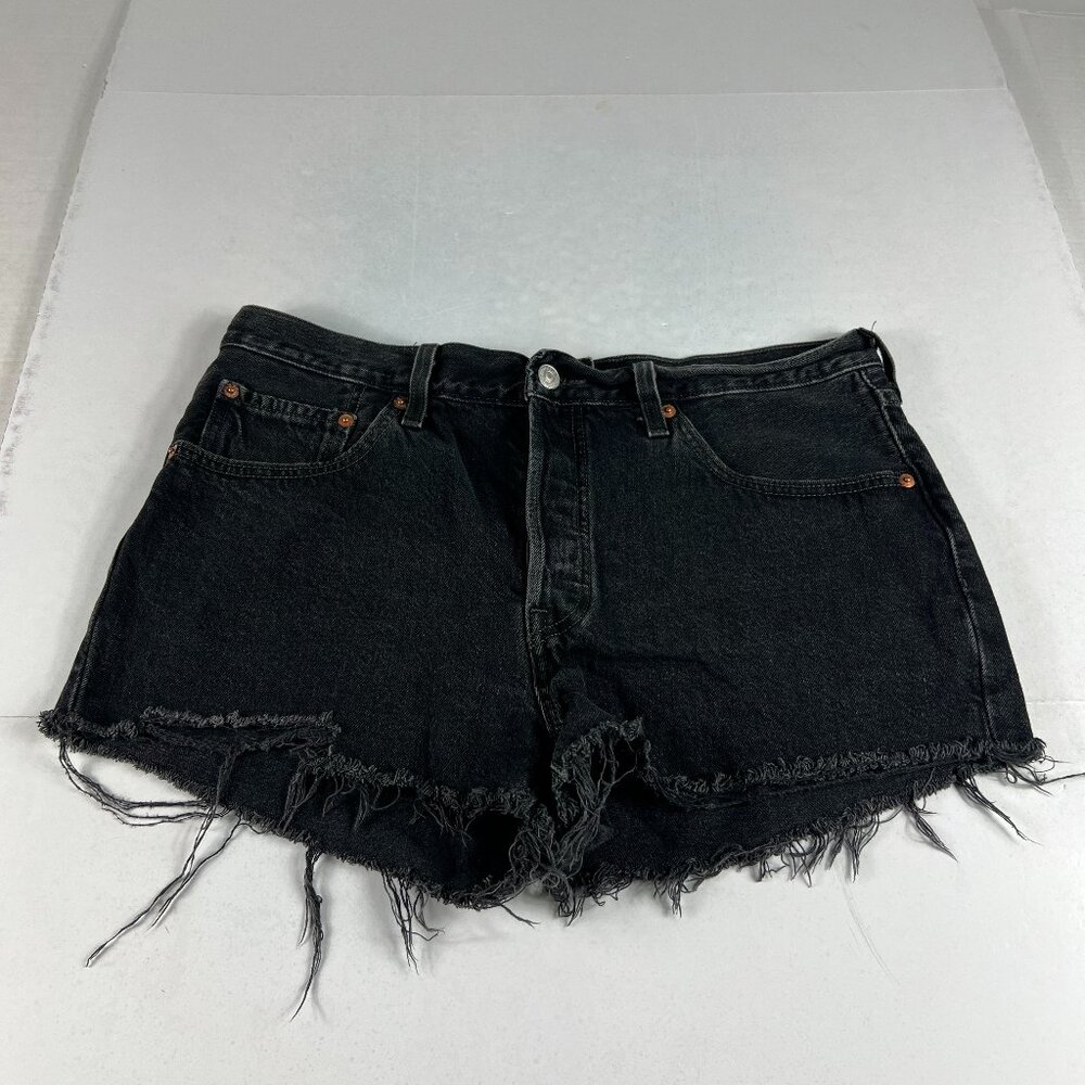 Levi's Jean Shorts Women's 34* 501 Black Distressed Cut Off Cotton Denim Tag 31